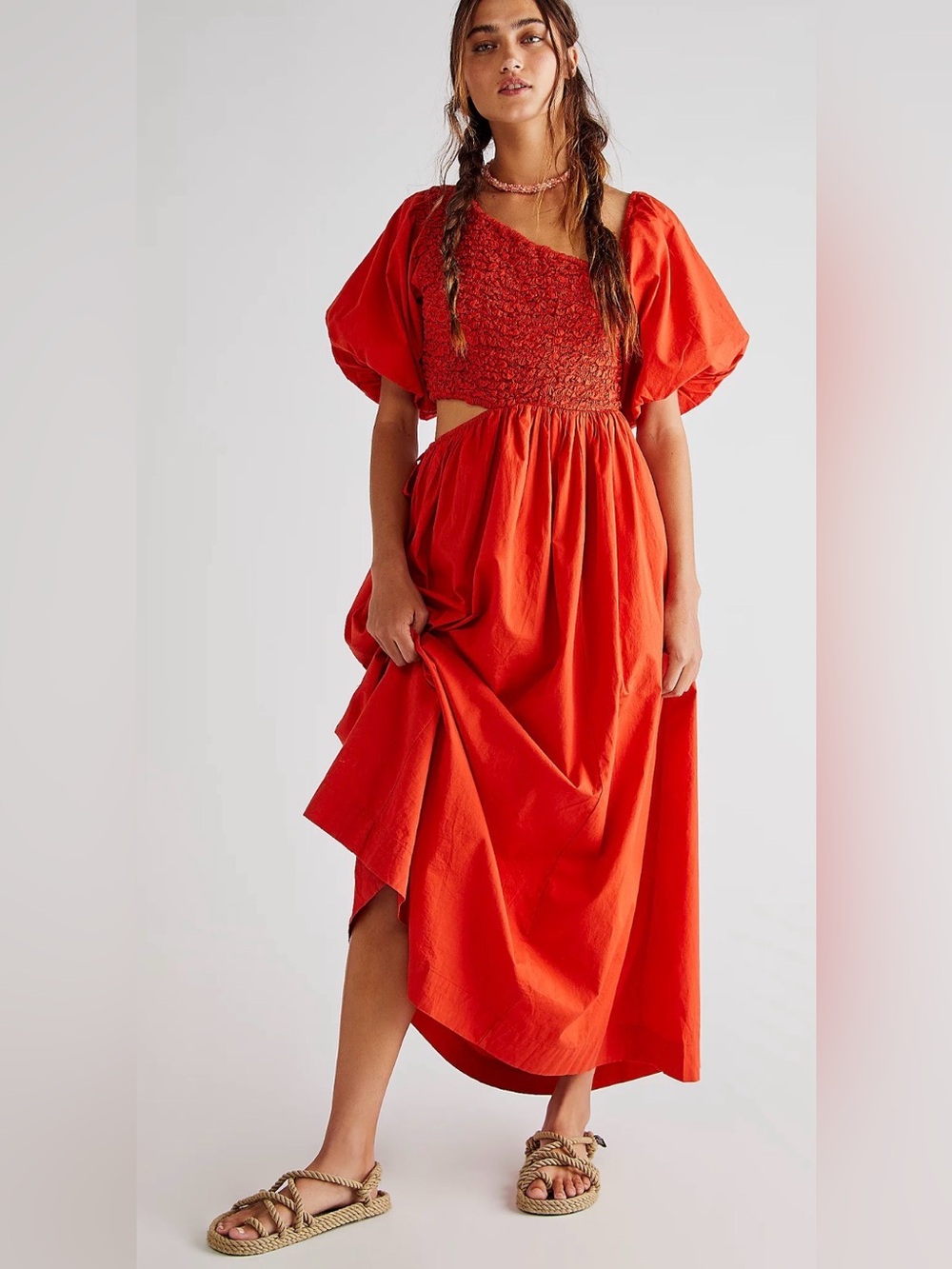 Free People Kalina Midi Dress, Persimmon, Size Medium